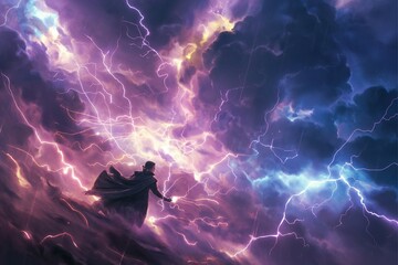 a powerful, wonderful scene of thunder and lightning  generative ai