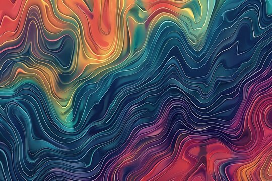 Colorful abstract background with wavy lines and waves, creating an otherworldly pattern. The colors include vibrant hues of reds, blues, greens, oranges, yellows, purples, and pinks