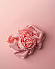 Pink silk rose on a pink background, elegant, aesthetic floral layout.