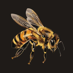 Vector illustration of honey bee on neutral background - obrazy, fototapety, plakaty
