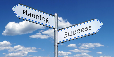 Fototapeta premium Success and planning - metal signpost with two arrows