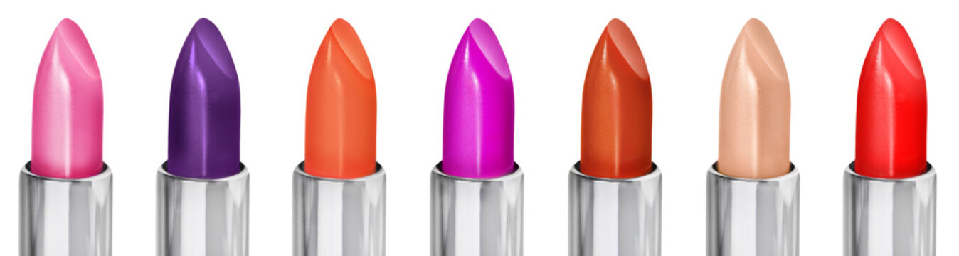 7 Various Lipsticks isolated on transparent background PNG cut out