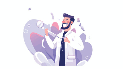 Dental character logo. doctor with toothpaste. 2d f