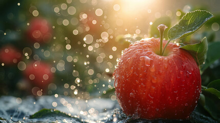 Rainy day in the apple orchard.
