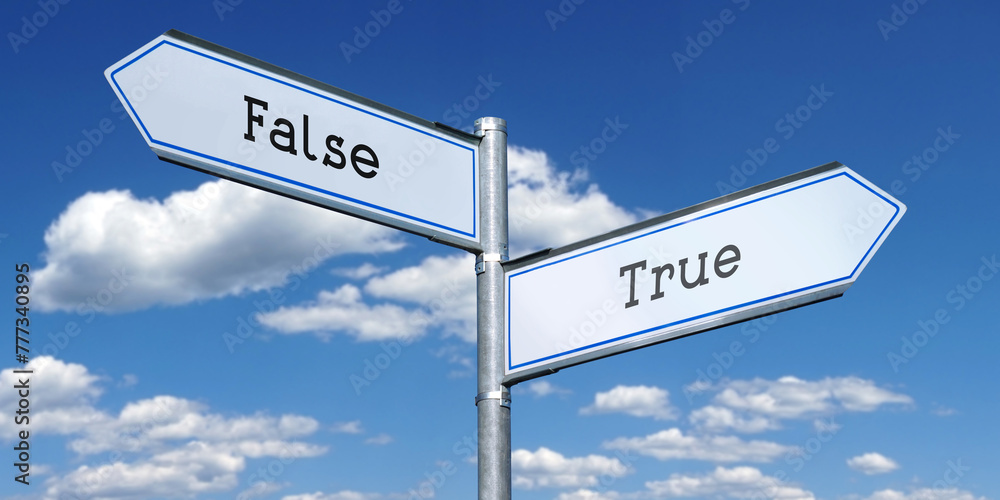 Canvas Prints true and false - metal signpost with two arrows