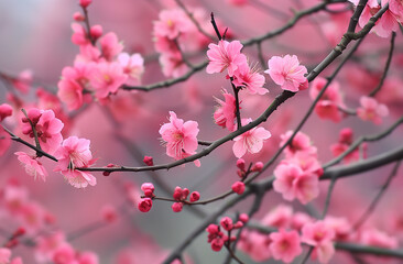 Obraz premium Cherry blossoms, spring, spring flowers, cherry blossom branches, flower branches, pink, pink flowers, pollen