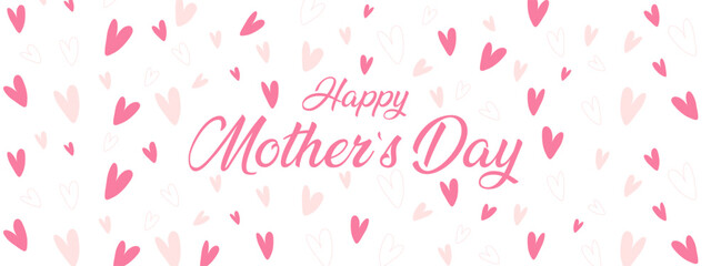 Happy Mothers day background with hand drawn hearts on white background. Vector banner, postcard, background. Vector EPS 10