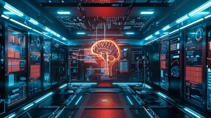 Brain computer interface therapy rooms for neurological conditions, Medicare backdrop, futuristic background - obrazy, fototapety, plakaty