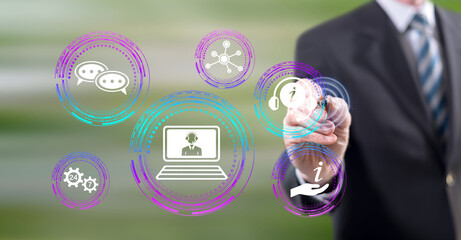 Man touching an online support concept