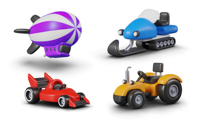 Collection of realistic vehicles for travel, entertainment, work