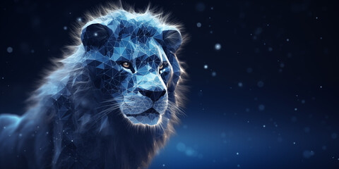 Lion in abstract nueroral background, exuding strength and power concept