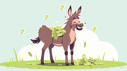Donkey with money cash vector illustration 2d flat