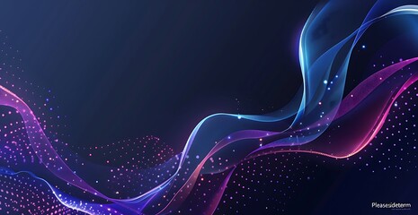 Abstract background with glowing particles waving and dots on a dark blue purple color