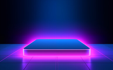 Pink and blue neon cyber futuristic concrete podium decorated Abstract  podium for product placement 