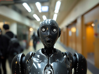 Scared humanoid robot android 