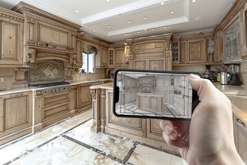 Mobile phones takes a picture of a room in the house professional photography