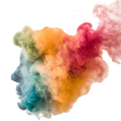 Colorful smoke cloud in a face profile shape, fun colored cloud woman statue from the side. Playful fantasy idea.