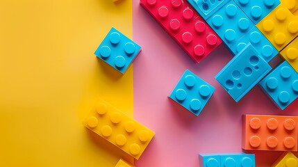 Copy space block building plastic toy, copy blank space, random placement, colorful joy