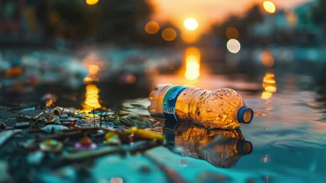 Pollution Alert: Plastic Bottles Scattered Across the Sandy Beach, Highlighting Environmental Concerns

