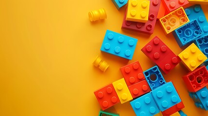 Copy space block building plastic toy, copy blank space, random placement, colorful joy