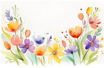 Watercolor wreath of simple wildflowers on a white background