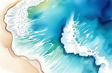 Watercolor illustration of ocean coast with copyspace