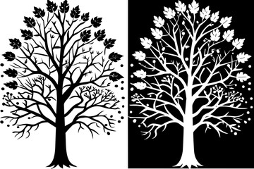 Fototapeta premium set of silhouettes & seasonal-backgrounds-winter-summer-tree-four-seaso vector illustration