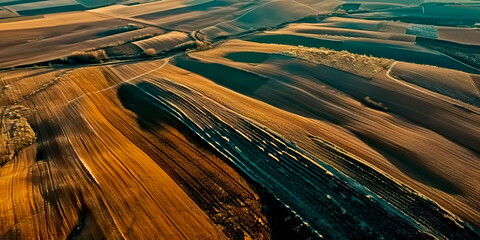 aerial view of vast fields with intricate crop patterns, illustrating the scale and precision of spring planting. Generative ai - obrazy, fototapety, plakaty