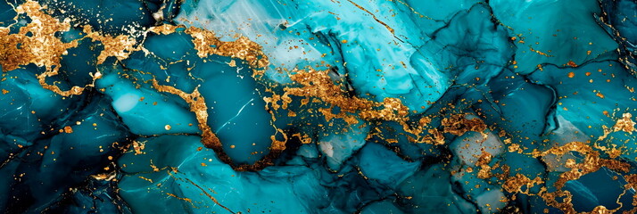 seamless pattern featuring the elegance of turquoise and gold marble, offering a luxurious and eye-catching background. Generative AI - obrazy, fototapety, plakaty