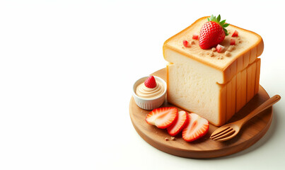 Obraz na płótnie Canvas Pancake sandwich strawberry fresh cream on wood plate, generative ai
