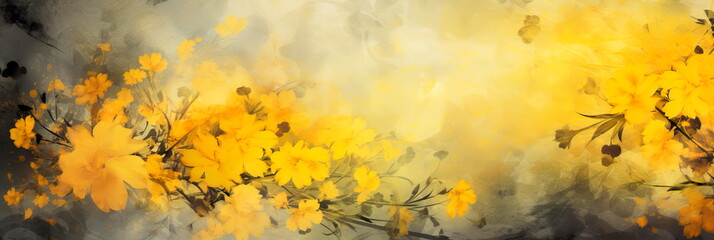 abstract calm grunge background with yellow flowers , Generative Ai