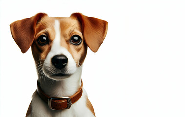 A brown and white dog with a black nose on isolated white  background generative ai