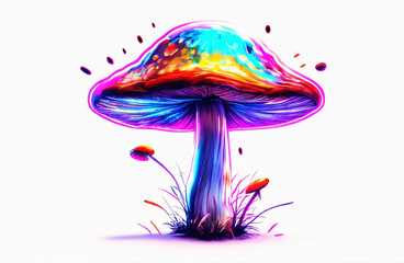 Vibrant colorful mushroom on a white background - AI generated