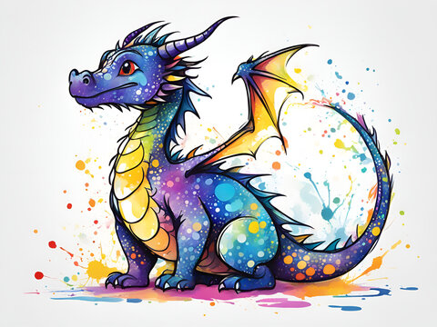 Colorful dragons, various expressions, cute dragon painting renderings, colorful illustration picture book images