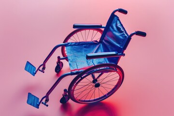 Fototapeta na wymiar Empty modern wheelchair in neon background.