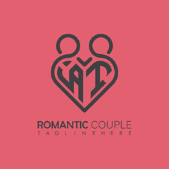 Couple love Heart symbol ALL letter logo icon design template. May be used in medical, dating, Valentines Day and wedding design.