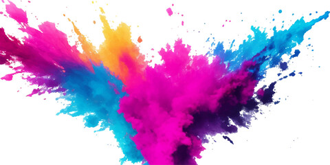 Bright colorful powder paint splash splatter stain brush strokes on white background. Modern vibrant aquarelle spot. Rainbow trendy isolated design on white. Element. Vector watercolor illustration.	