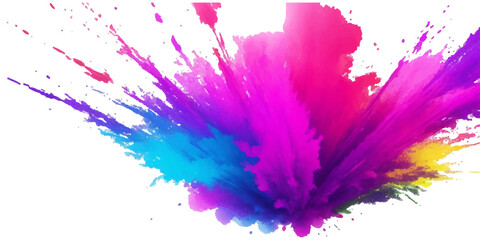 Bright colorful powder paint splash splatter stain brush strokes on white background. Modern vibrant aquarelle spot. Rainbow trendy isolated design on white. Element. Vector watercolor illustration.	
