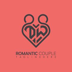 Couple love Heart symbol ALL letter logo icon design template. May be used in medical, dating, Valentines Day and wedding design.
