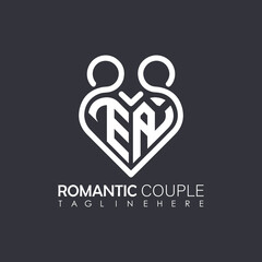 Couple love Heart symbol ALL letter logo icon design template. May be used in medical, dating, Valentines Day and wedding design.