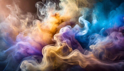 Explosion of vibrant smoke against backdrop of rich hues. Colorful cloud. Color burst