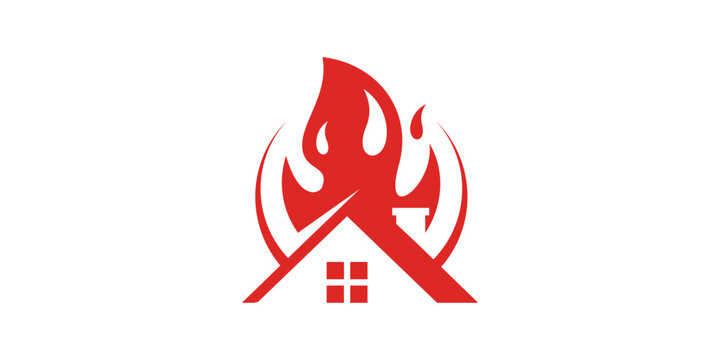 home fire logo design, fire extinguisher, rescue, logo design template, symbol, icon, vector, creative idea.
