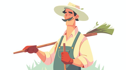 Farmer man with a mustache wearing a hat holding a