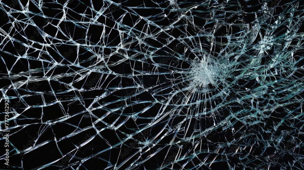 Aufkleber a conceptual representation of smashed glass, where the cracks form an intricate network of lines an