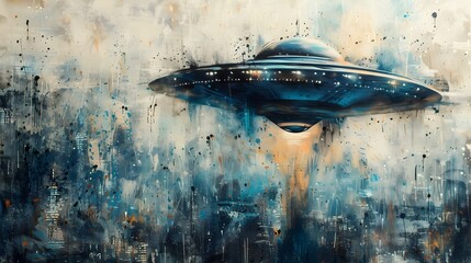 Intriguing Graffiti Art Depicting a Mysterious Alien Spacecraft in Vibrant Watercolor and Cinematic Style