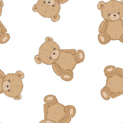 Hand Drawn Cute little Teddy Bears seamless pattern. Vector illustration kids design