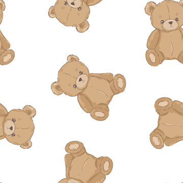 Naklejki Hand Drawn Cute little Teddy Bears seamless pattern. Vector illustration kids design