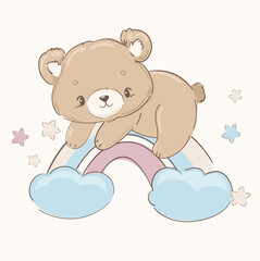 Hand Drawn Cute little Teddy Bear, vector illustration, Print for baby, newborns design