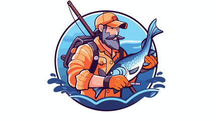 Fishing vector logo design template. fisherman fish