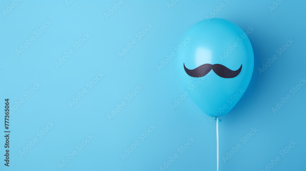 Wall mural blue balloon with mustache against blue background, minimal , november to raise awareness of men's h